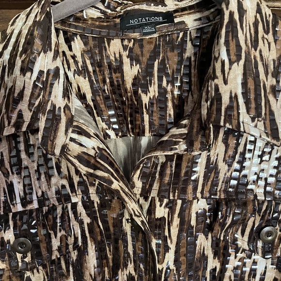 Stylish Brown Patterned Button Down Jacket NOTATIONS WOMENS XL LIGHTWEIGHT - Picture 4 of 5